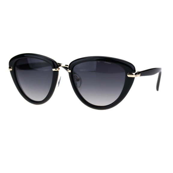 Polarized Womens Elegant Chic Designer Style Cat Eye Sunglasses Black Gold Smoke