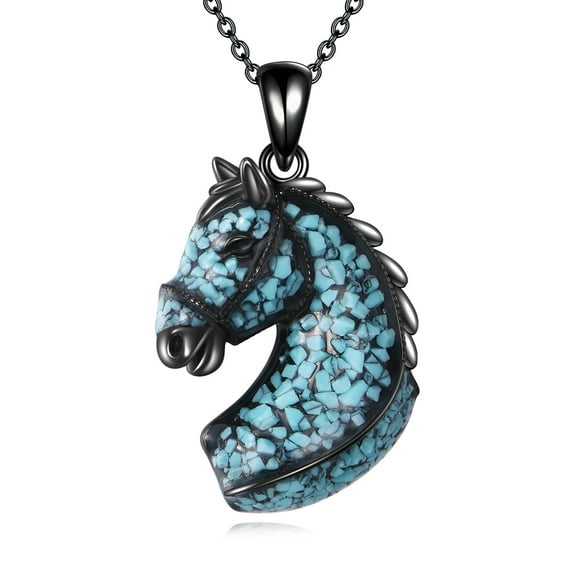 Horse Necklace Sterling Silver Horse Head Pendant Turquoise Jewelry Birthday Gift for Women Men