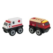 KidKraft Wooden 2-Piece Rescue Vehicle Play Set, Toy Ambulance and Fire Truck Cars