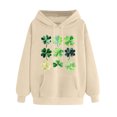 thumbnail image 3 of VBTAPA Women's St Patrick's Day Shamrock Pattern Hoodie Irish Four-leaf Clover Pocket Sweatshirt Loose Lightweight Sweatshirt Khaki XL, 3 of 5