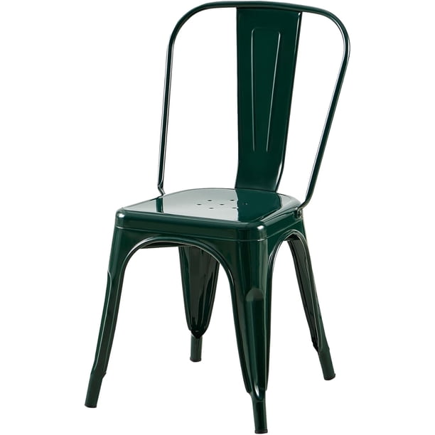 Sillas de comedor industriales de metal de 18" de alto, asientos apilables para cocina o bar, diseño moderno y duradero, muebles decorativos versátiles, juego de 4, verde oscuro,Amarillo