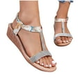 thumbnail image 4 of WIZUTIZ Sandales Compensées pour Femmes Sandales de Randonnée Femmes Sandales Confortables Élastiques Ornées de Bijoux à Enfiler Bout Rond Chaussures d'Été Talon Bas (1 Pouces-2 Pouces) Sandales Solides Larges Vacances Get It Today Beige, 4 of 5