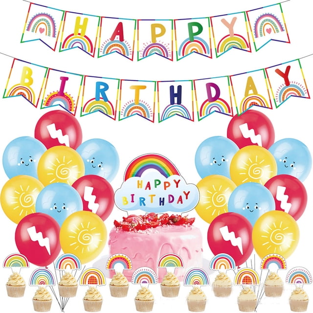 Kit de globos de látex con forma de arcoíris, 32 unidades, con decoración para tartas