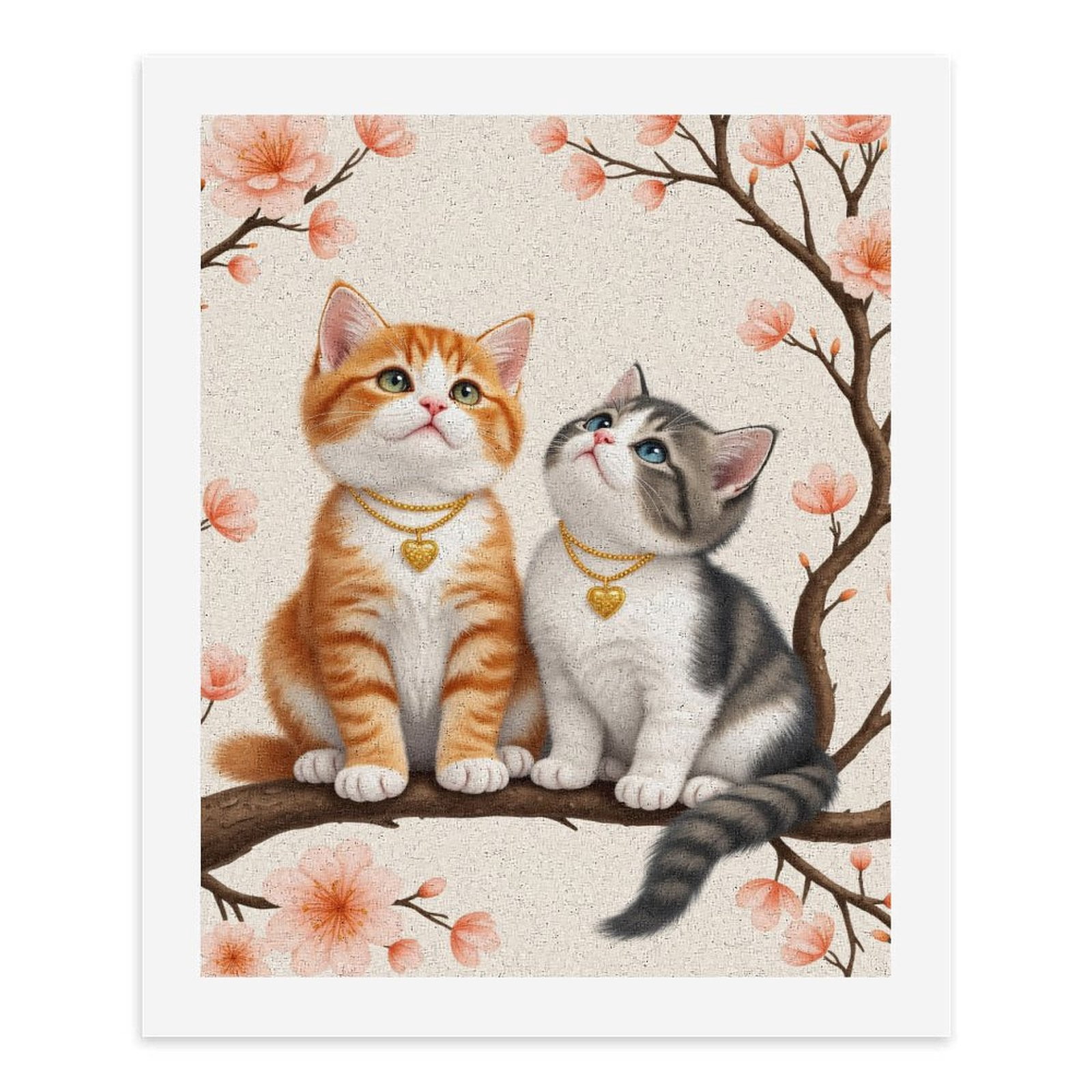 Paint By Numbers Kit for Adults Beginner - DIY Kittens Blossom Branch Heart Necklace Canvas Painting Kits for Adults, Frameless Paint By Number for Adults for Home Wall Decor 16x20 Inch
