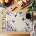 thumbnail image 2 of Watercolor Flowers Placemats Set of 4, Spring Floral Butterflies Botanical Beige Placemats for Dining Table, Place Mats for Kitchen Tabletop, Waterproof Wipeable Dining Table Mats Set, 2 of 9