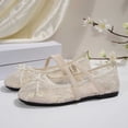 thumbnail image 5 of Women's Floral Embroidered Mesh Flats Square Toe Strap Breathable Ballet Shoes for Dressy Trendy Work Office Wedding Daily Ballerina Beige 6.5, 5 of 9