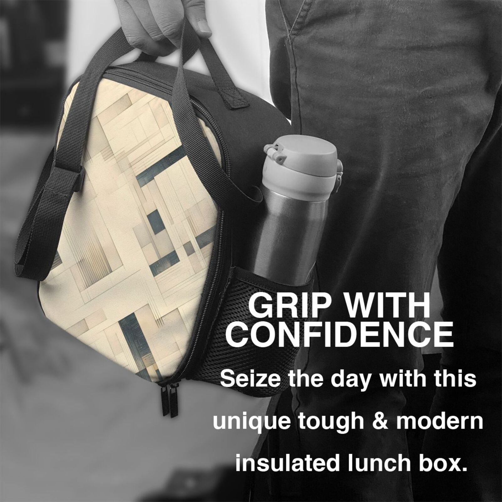 Thermal Insulation One Shoulder Portable Bento Bag Can Be Reused 8×10.5in For Carrying Drinks Bento Box Fruit Snacks Darkorchid Geometric Lines Hand-Drawn Sketch_4