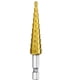 thumbnail image 1 of Broca escalonada cónica HSS con revestimiento de titanio, ranurada para madera, metal, acero inoxidable, dorado Ormromra ZSY-0443, 1 of 5
