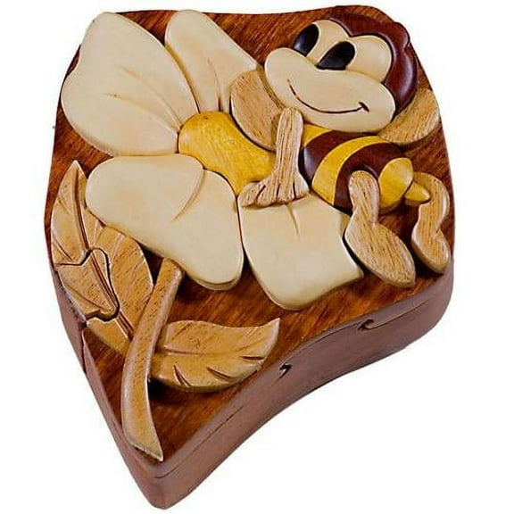 Bee On Flower - Secret Wooden Puzzle Box