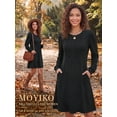 thumbnail image 4 of MOYIKO Long Sleeve Fall Dresses for Women Pleated Crew Neck Dress Casual Fashion Dresses with Pockets, 4 of 7
