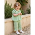 thumbnail image 4 of Lairauiy Baby Toddler Girls Pants Clothes Set 6 12 18 24 Months 2T 3T 4T Short Puff Sleeve Doll Collar Plaid Tops Pants Summer Outfits, 4 of 9