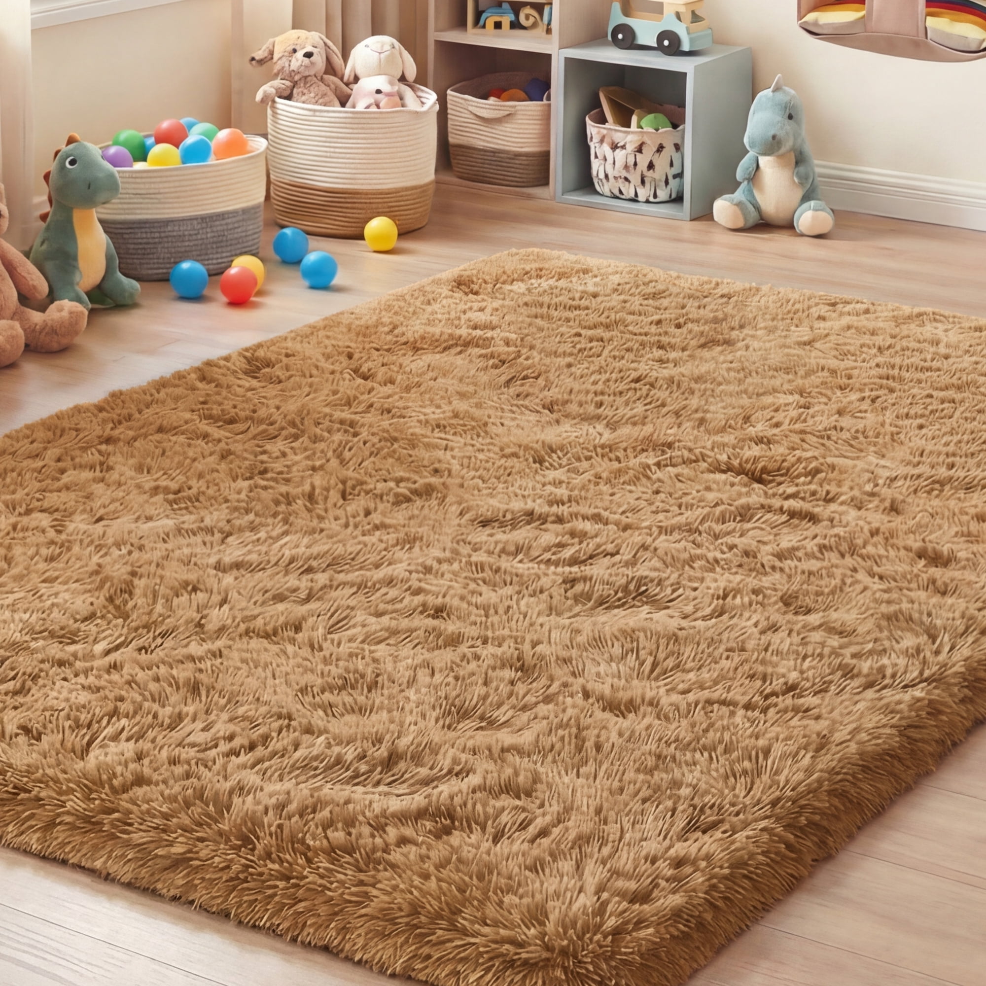 Lalado 9ft x 12ft Area Rug, Soft Fluffy Indoor Shag Area Rugs for Living Room Bedroom Decor Carpet, Camel/Brown