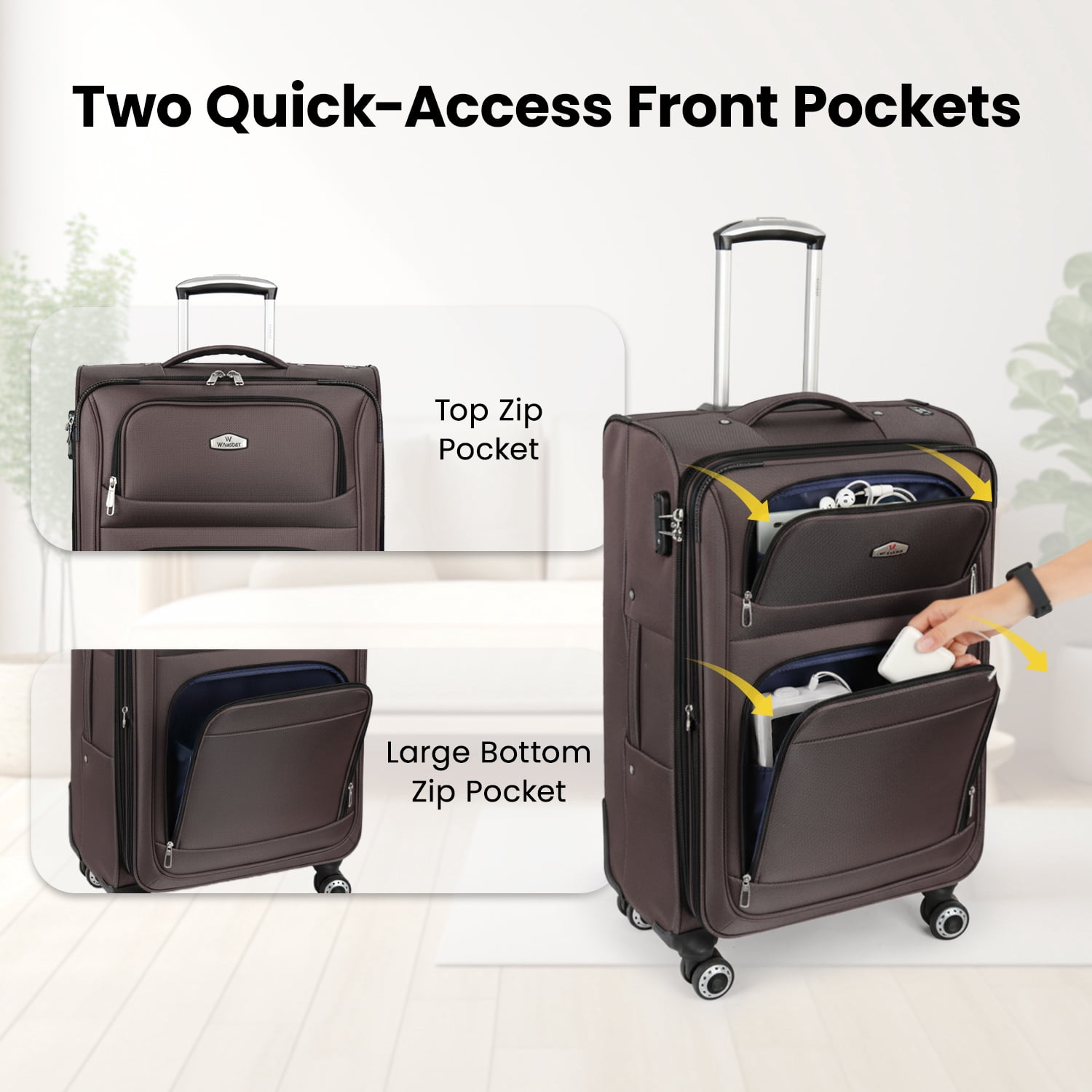 2-Piece Softside Luggage Set Expandable Spinner with TSA Lock, Lightweight Carry-On & Large Checked Suitcase,20"/30",Coffee - WD1622