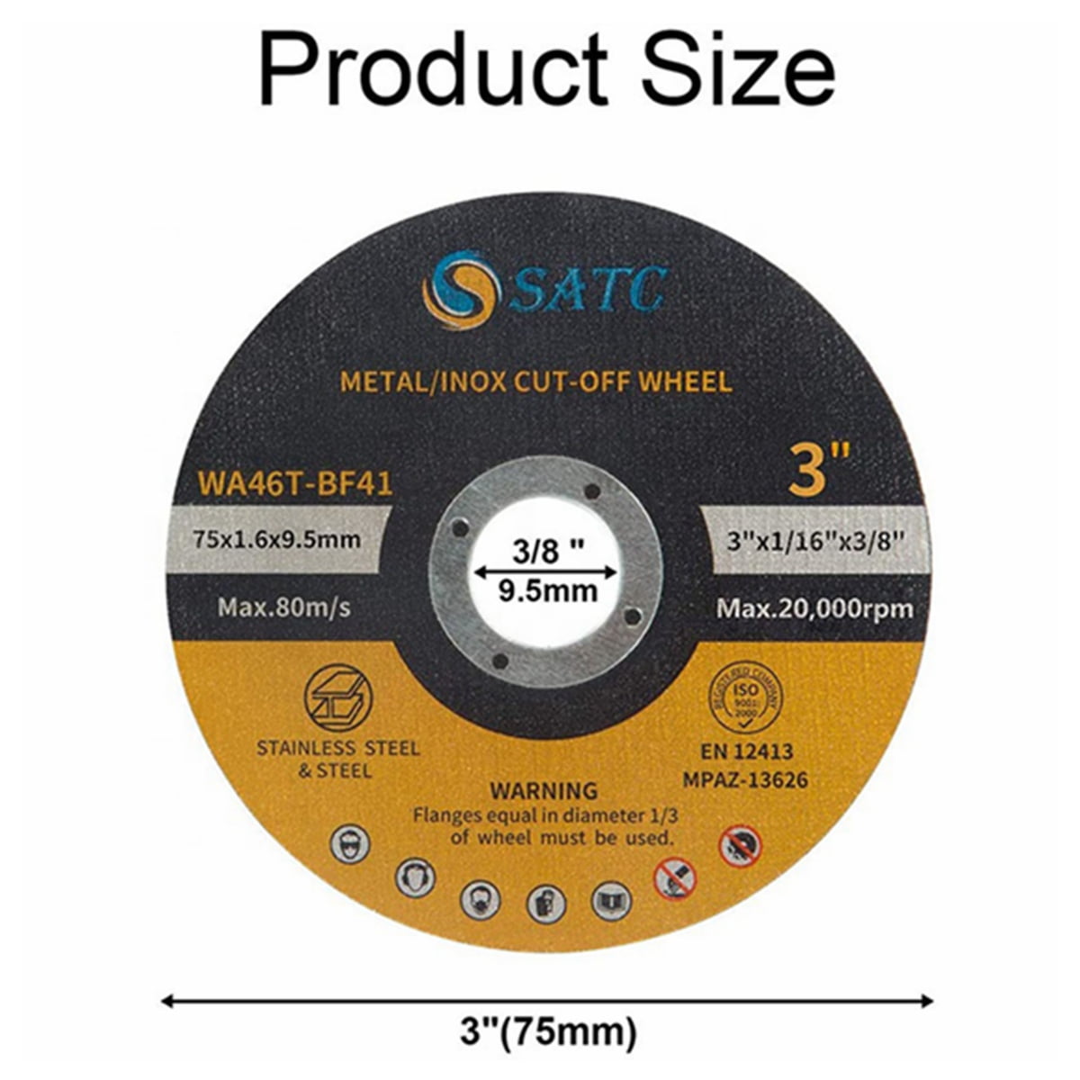 SATC 25 PC 3" x 1/16" x 3/8" Cut Off Wheels Cutting Disc for Metal Stainless Steel