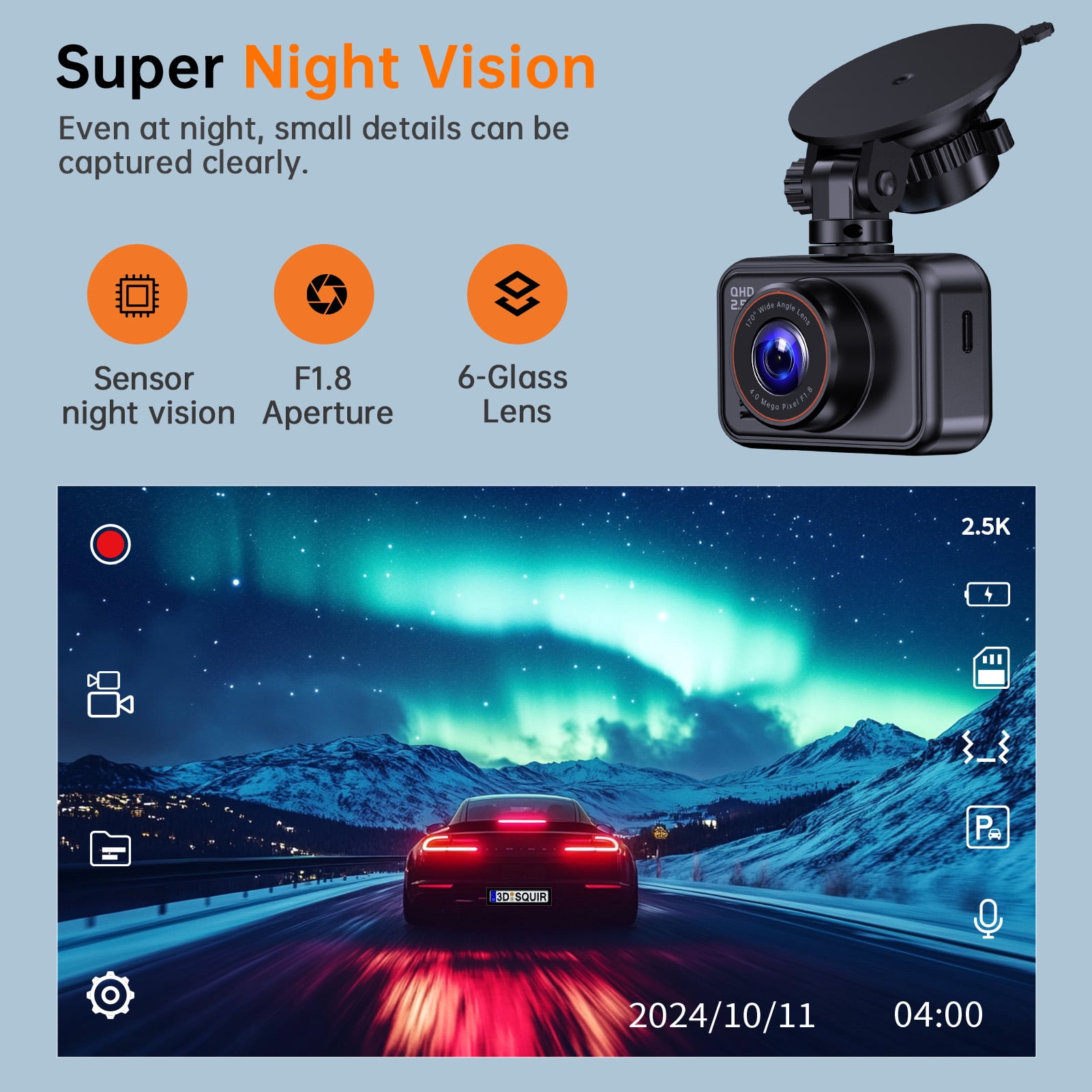 Dash Cam, Dash Cam Front and Rear, Ecomoment 2560P Mini Car Camera, 2 inch IPS Screen, WDR Night Vision, G-Sensor, 32GB Card, Support 256GB Max, Black