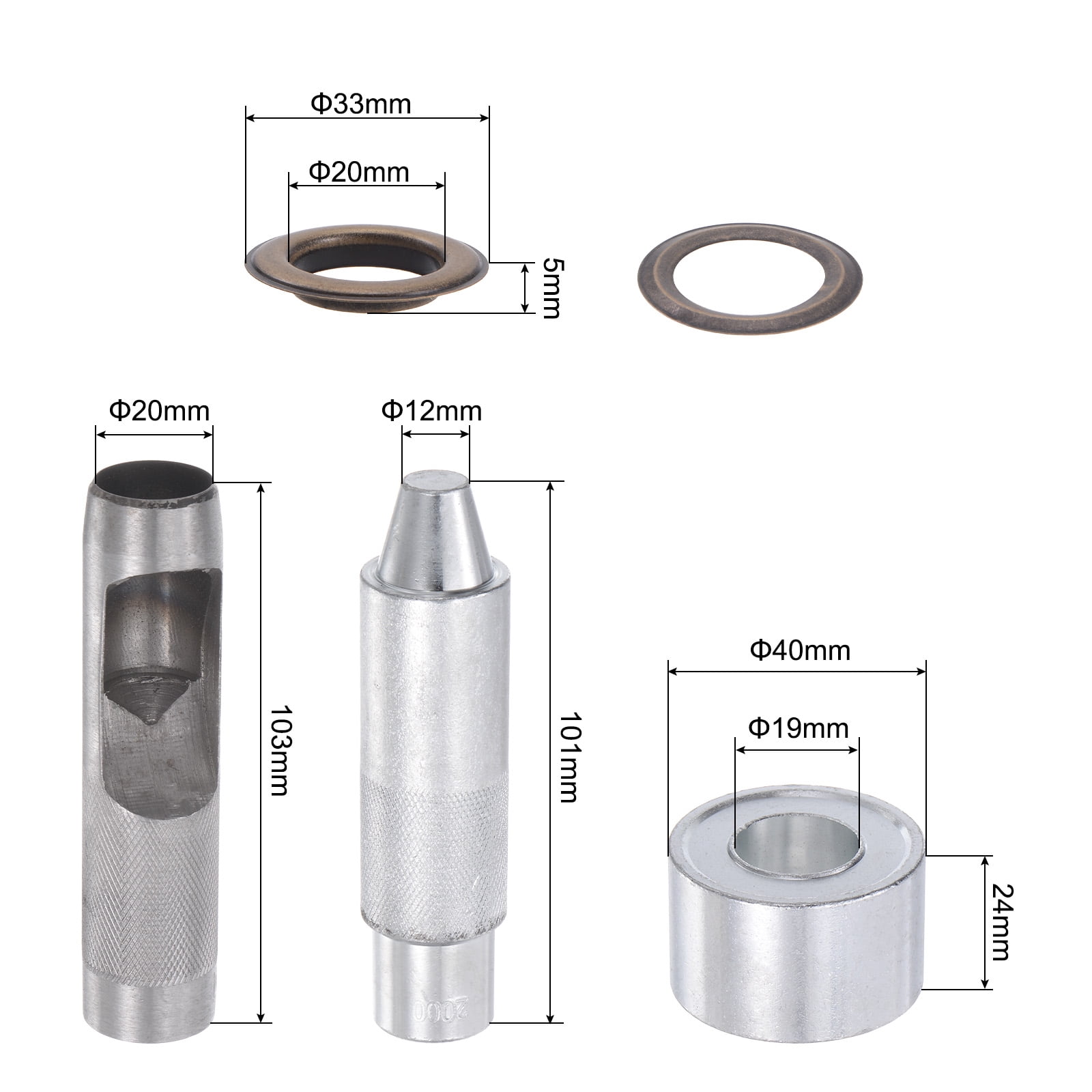 Grommet Kit 20mmx33mm Dia Copper Grommets Eyelets with Tools Brown, 50 Sets