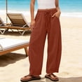 thumbnail image 2 of Straight Leg Pant for Women Wide Leg Drawstring Elastic Waist Solid Color Drawstring Loose Casual Ankle Length Pants with Pockets for Outdoor, 2 of 6