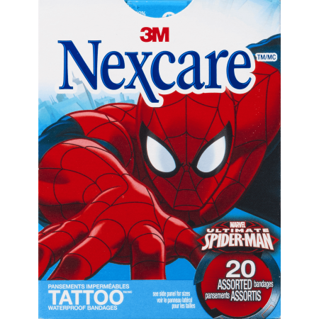 Nexcare Tattoo Waterproof Bandages, Spider-Man Assorted Sizes 20 ea