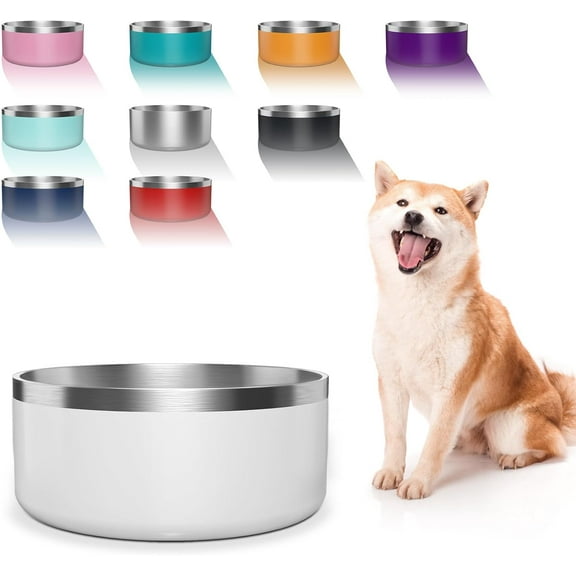 Dog Bowl, Stainless Steel Dog Food and Water Bowl with Non Slip Quiet Bottom, Easy to Clean, Dishwasher Safe-40 ozWhite