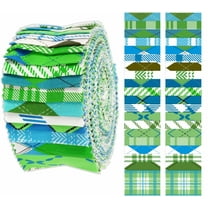 Soimoi 40Pcs Argyle Print Cotton Precut Fabrics For Quilting Craft Strips 2.5x42inches Jelly Roll - Blue & Green