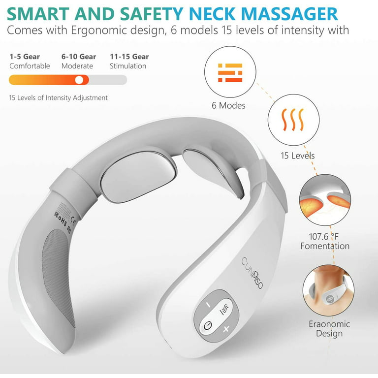 SMTALY Neck Massager for Pain Relief, Intelligent Neck Massager with Heat, 6 Modes 18 Levels Portable Deep Tissue Trigger Point Massager, Christmas
