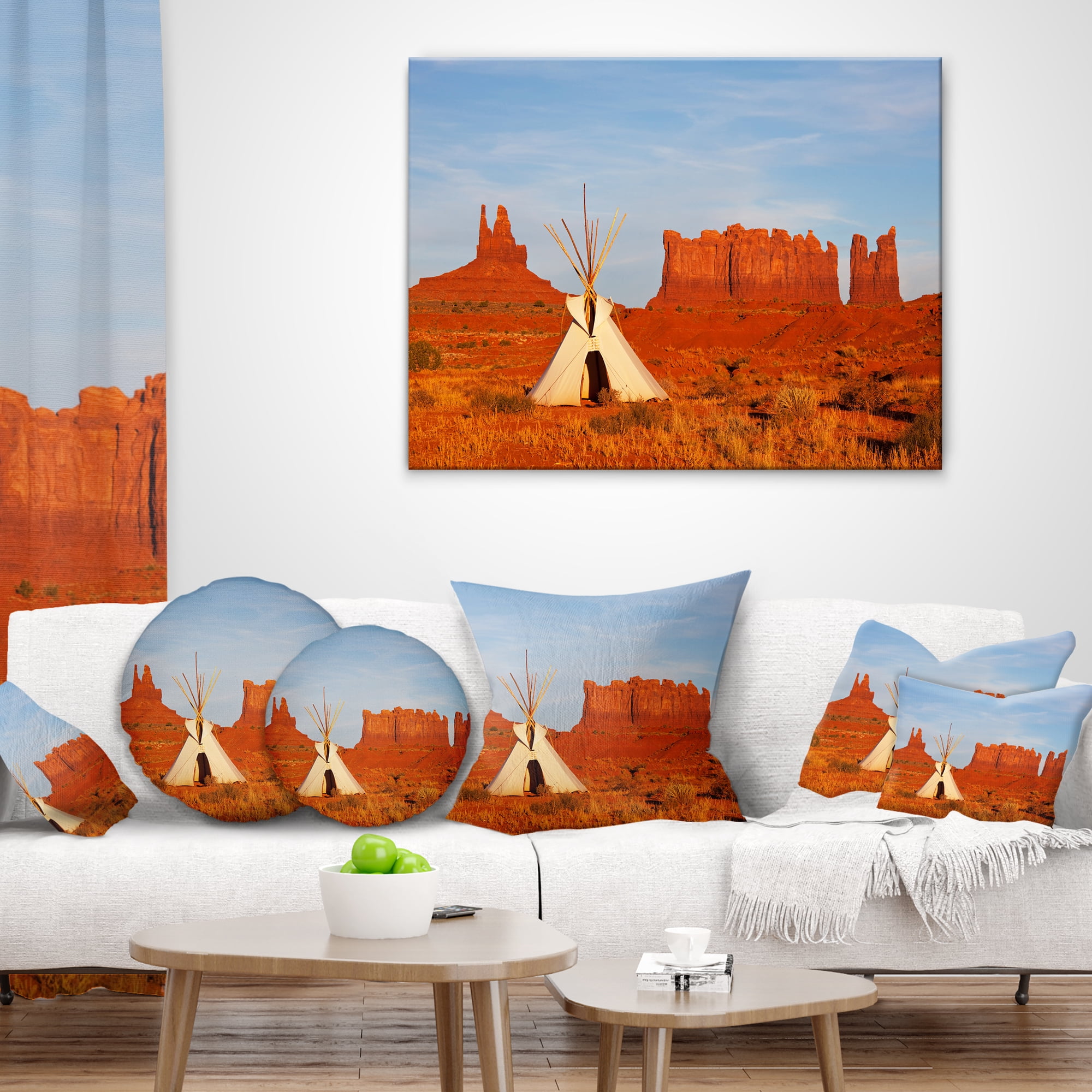 Designart Tent in Monument Valley - Landscape Printed Throw Pillow - 12x20