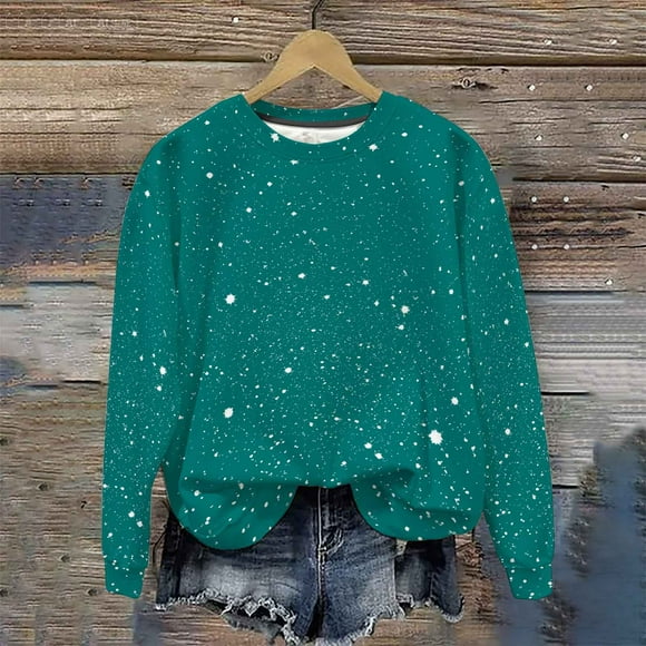 Heisall Womens Sweatshirts Long Sleeve Round Neck Loose Casual Sporty Lightweight Shiny Print Spring Autumn 2025 New Arrival Fashionable