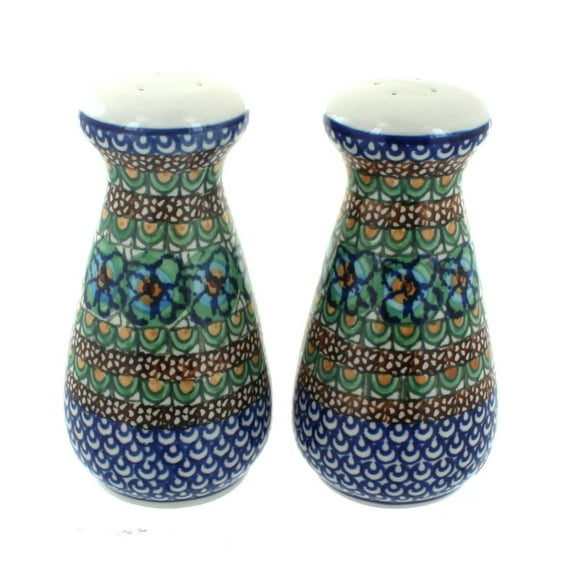 Blue Rose Polish Pottery Mardi Gras Large Salt & Pepper Shakers