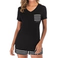 thumbnail image 2 of Women's Pajama Short Sleeve Sleepwear Soft Pj Set,Ladies Two Piece Nightwear Soft Lounge Sets V Neck Casual Nightshirt with Pocket+Soft Pajamas Shorts,Loose Sleepwear Nightwear,S-2XL Black, 2 of 7