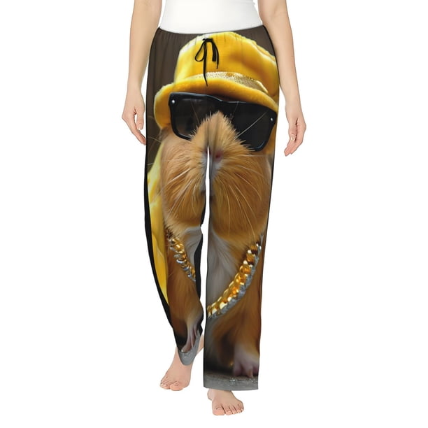 Fotbe Heavy Metal Style Guinea Pig Pantalones de Pijama para Mujer, Pantalones de Dormir, Pantalones Pj con Cordón y Bolsillos-X-Large