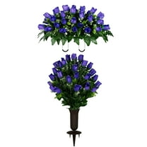 Sympathy Silks Artificial Cemetery Flowers Purple Rose Bud Saddle and 1 Bouquet with Vase