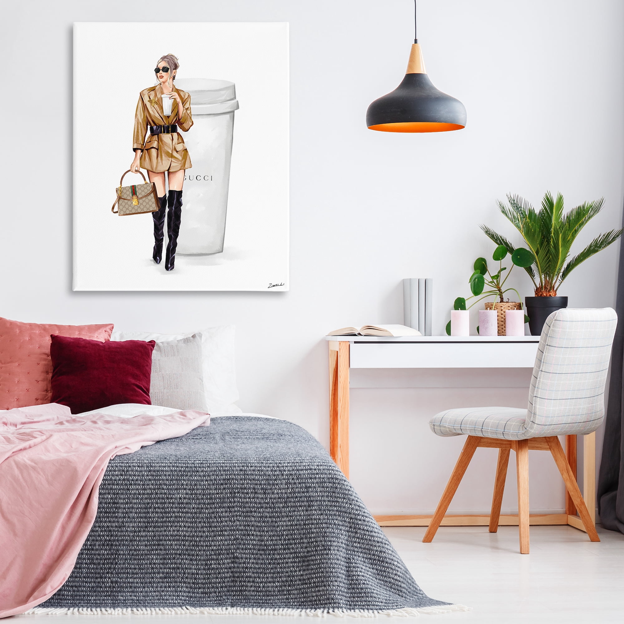 Stupell Industries Sophisticated Girl & Coffee People Painting Wrapped Canvas Art Print Wall Art, 36 x 48