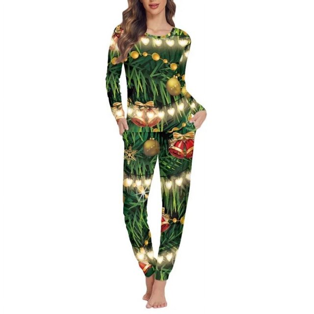 Conjunto de pijama con diseño navideño para mujer, ropa de dormir holgada de manga larga, ropa de dormir informal, trajes de otoño e invierno