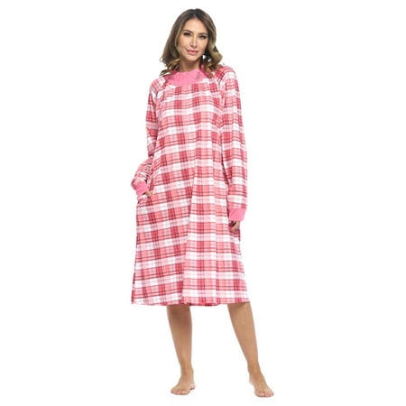 

Casual Nights Women s Plaid Long Sleeve Zip Up Long Nightgown
