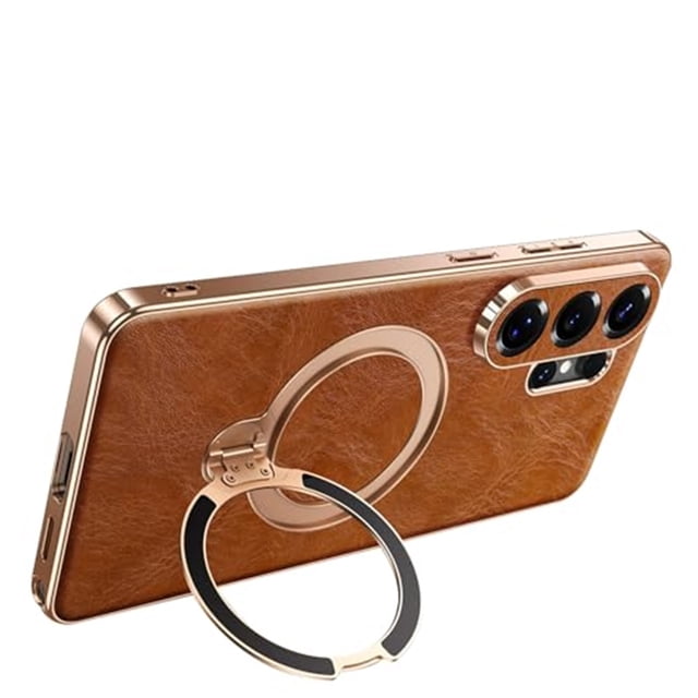 Case For Samsung Galaxy S26 Ultra/S26 Plus/S26, Genuine Leather Cover With Holder Wireless Charging Shell