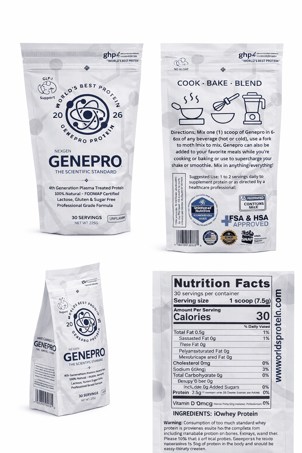 Genepro Protein Powder Unflavored Lactose-Free Gluten-Free 1 Count