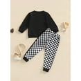 thumbnail image 4 of Baby Girl Long Sleeve Crew Neck  Sweatshirt + Checkerboard Print Pocket Trousers Set, 4 of 9