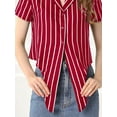 thumbnail image 6 of DARING DIVA Women's Striped Button Up Short Sleeve Tie Front Crop Shirt L Red, 6 of 6