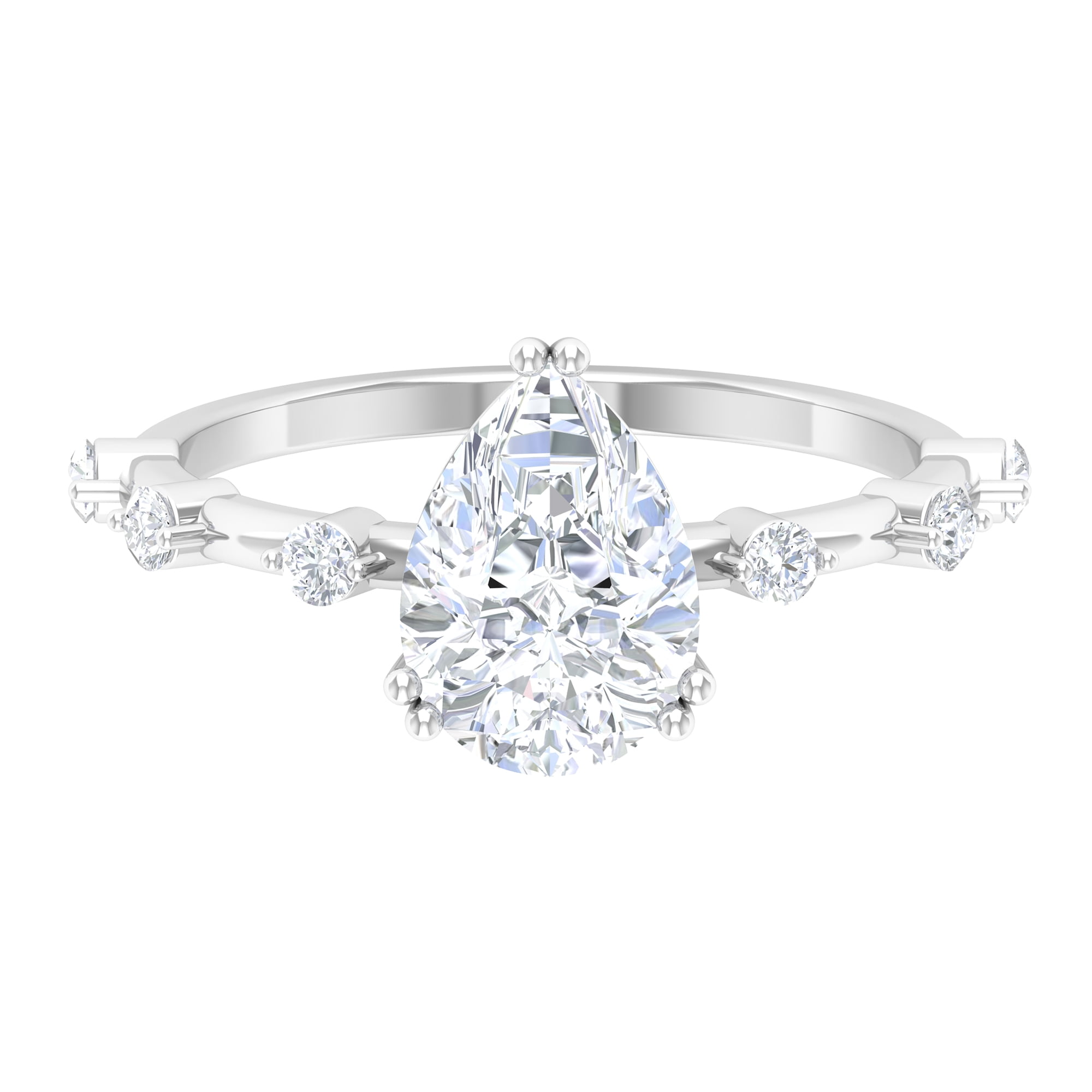 14K White Gold 2.50ct Pear Cut Halo Set Diamond Engagement & Wedding Ring 