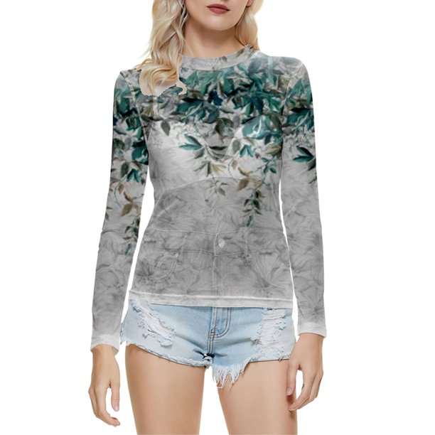 Gibobby Blusas Holgada Blusa de manga larga con cuello redondo a la moda de verano para mujer, camisa estampada superior semitransparente, camisa inferior(Gris, S)