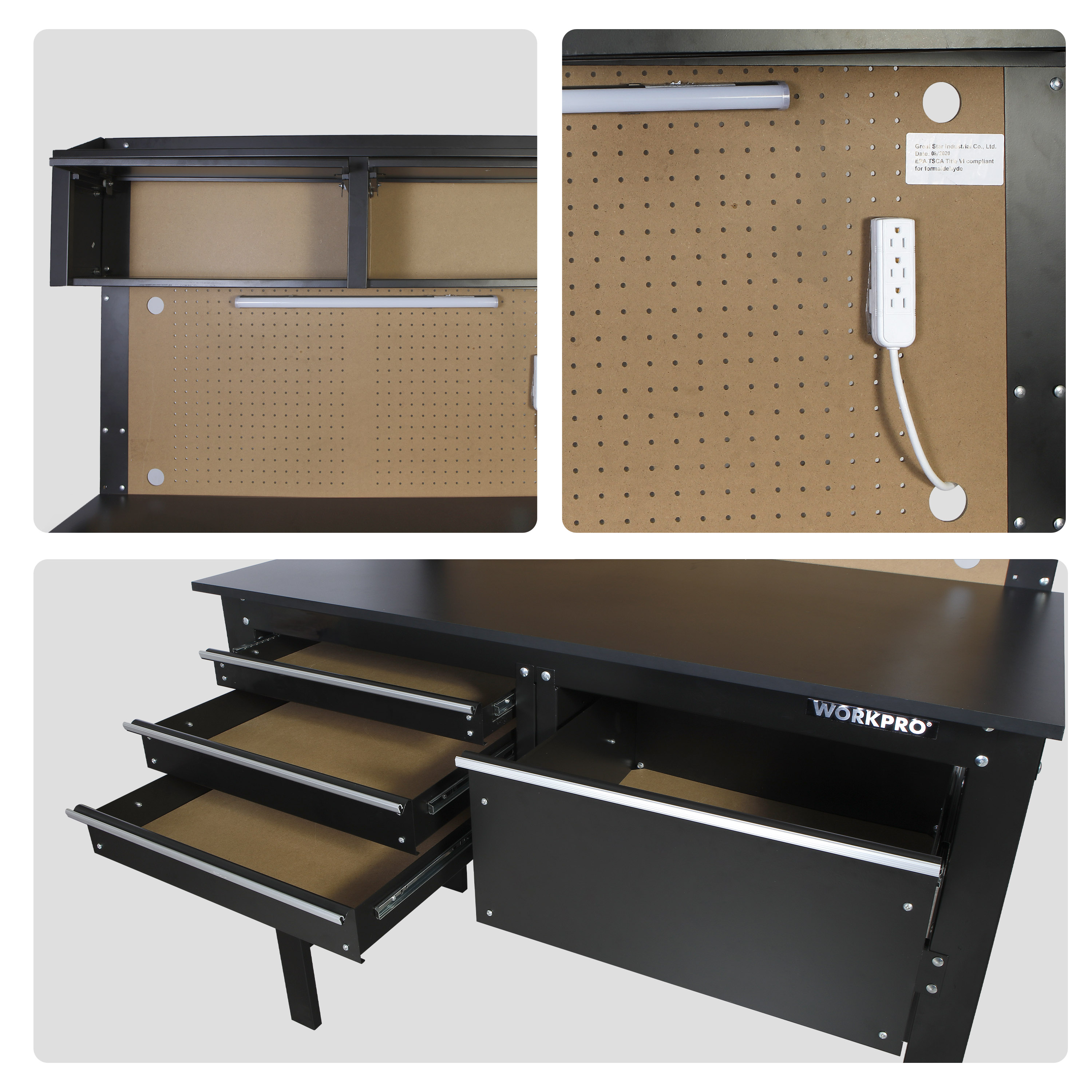 WORKPRO 2-in-1 48-inch Workbench and Cabinet Combo with Light, Steel, Wood - image 5 of 9