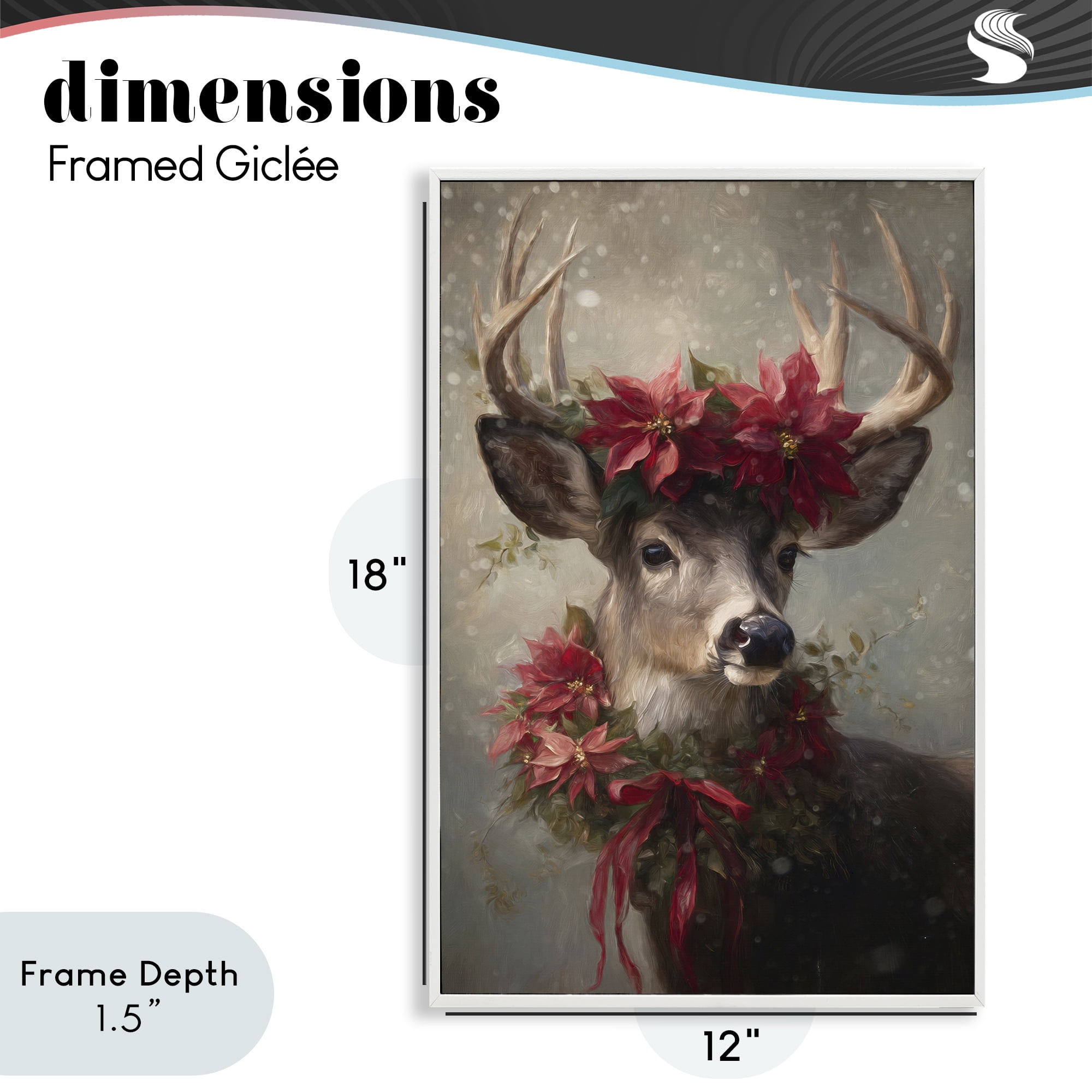 Stupell Industries Poinsettia Christmas Deer White Framed Giclee Art, design by Tina LeCour