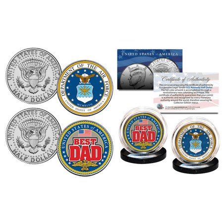 AIR FORCE - FATHERS DAY Best Dad Military 2 Coin US JFK Kennedy Half Dollar