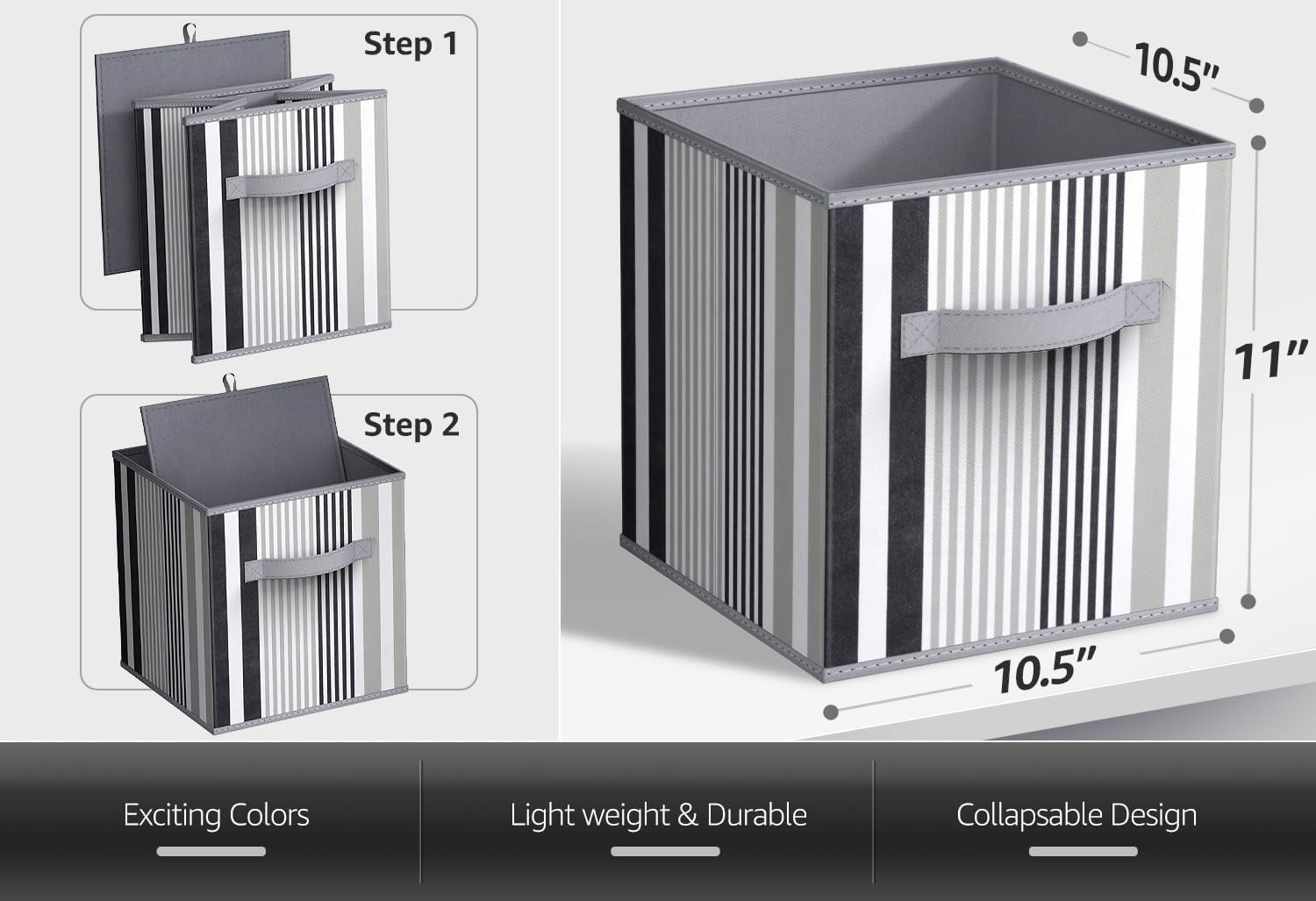 Sorbus Foldable Storage Cube Basket Bin, 6 Pack, Vertical Stripe Line Pattern