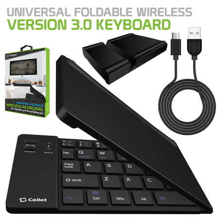 Cellet Universal Foldable Wireless Bluetooth 3.0 Keyboard with Tablet and Smartphone Stand for iOS Android Phone iPads & Windows (Best Keyboard For Android Phone)