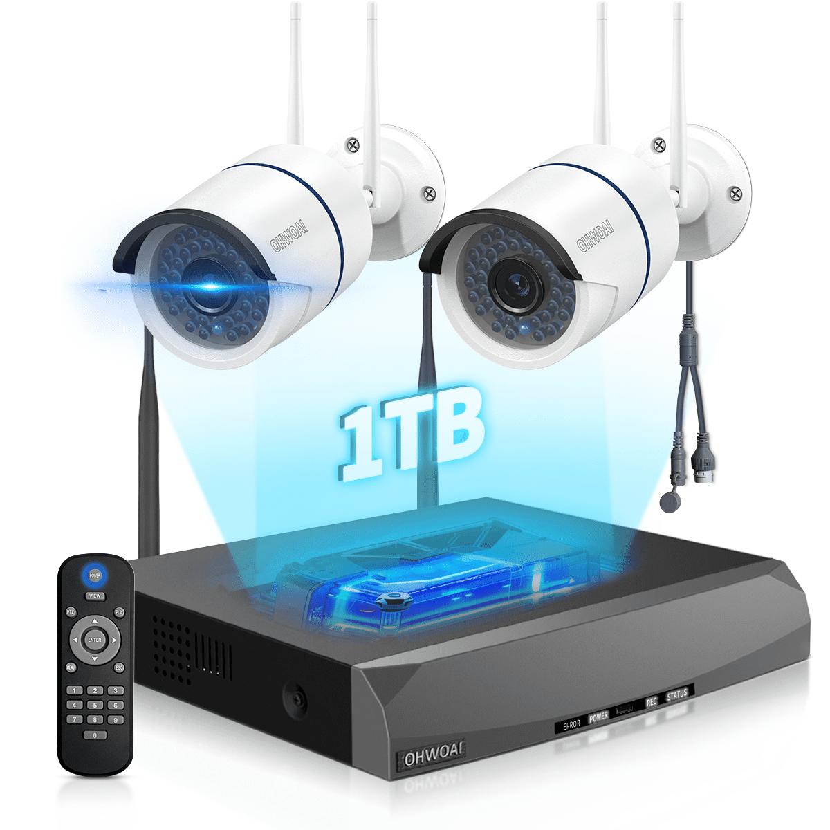 OHWOAI 3MP Wireless Outdoor Security Camera System, WiFi NVR Security Camera System with 100Ft Night Vision
