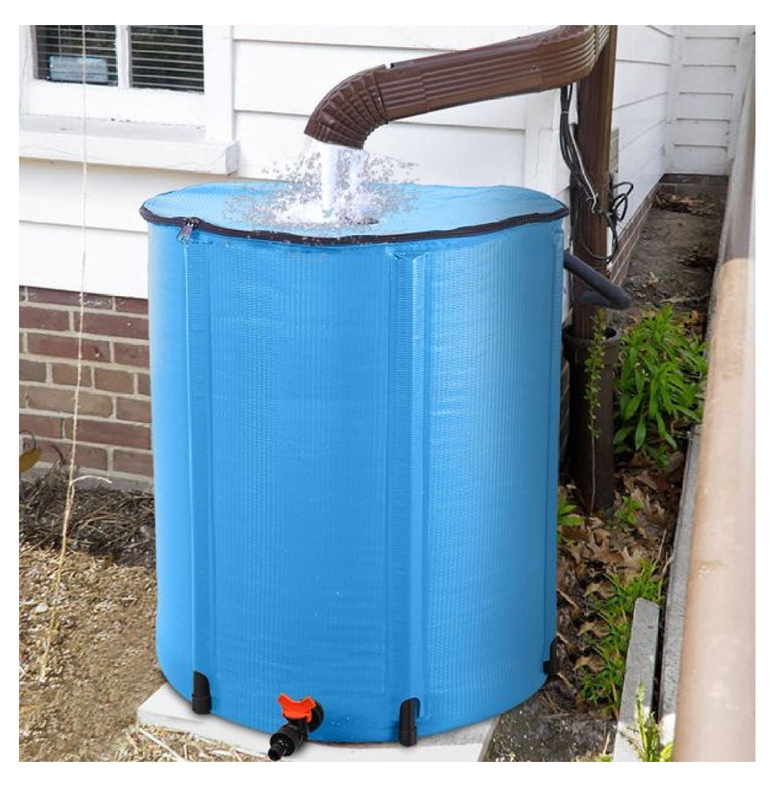50 Gallon Rain Barrel Folding Water Collector - Blue - Portable Collapsible Rainwater Tank for Garden, Plants, Window Cleaning