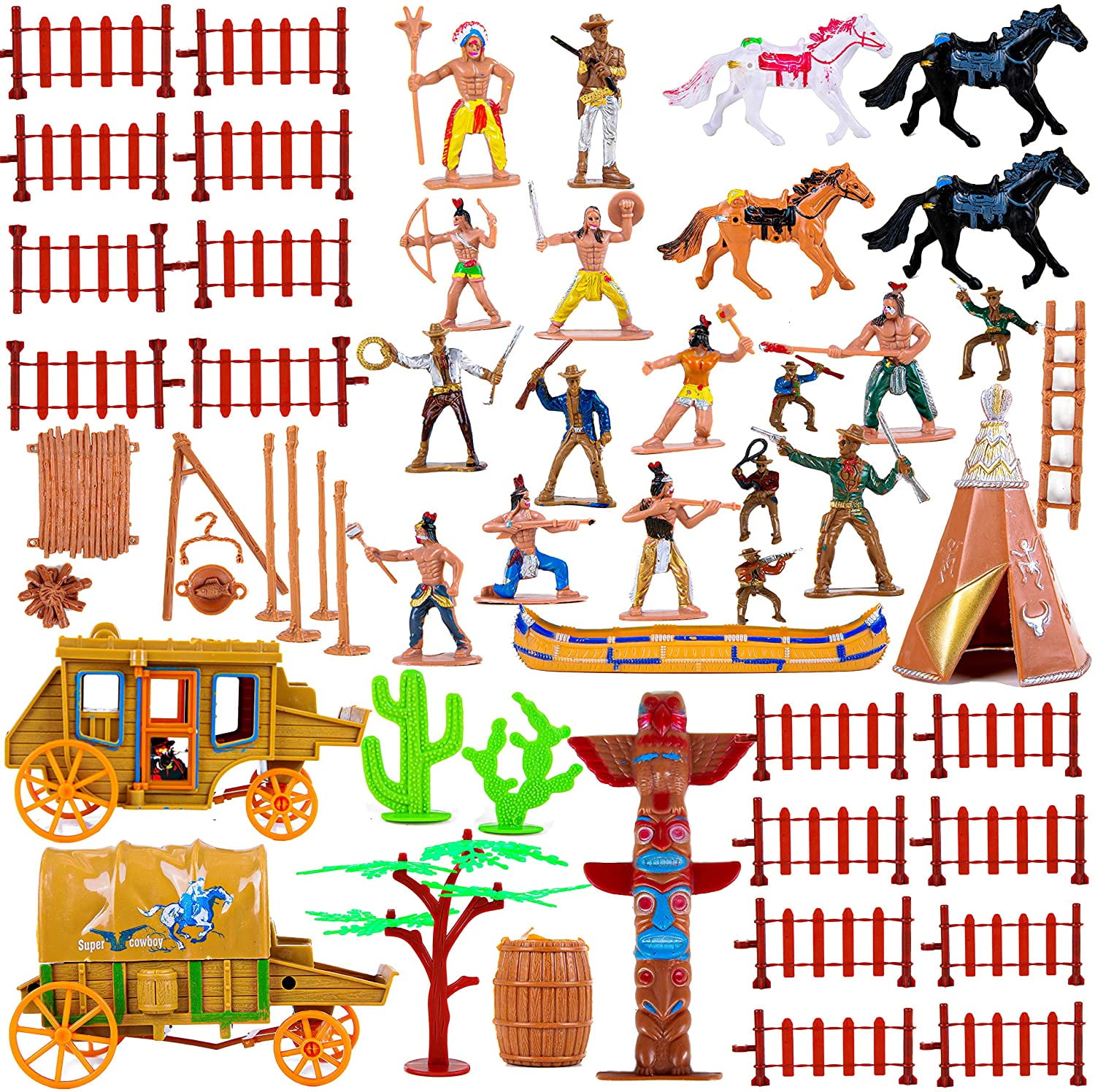 NUOBESTY Wild West Cowboys & Indians Playset - Plastic Figures For Kids, Sandbox Toys & History Learning