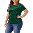 thumbnail image 2 of DARING DIVA Women's Plus Crew Neck Short Sleeve Tee Tops Velvet T-Shirt 3X Dark Green, 2 of 6