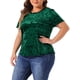thumbnail image 4 of Agnes Orinda Camisetas de Talla Grande para Mujeres, Camiseta de Cuello Redondo de Manga Corta, Camiseta de Terciopelo 4X Verde Oscuro, 4 of 6